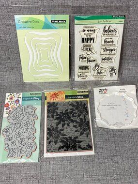 NEW Penny Black Cling Stamps & Creative Steel Dies Acrylic Pie Block 5pc Lot